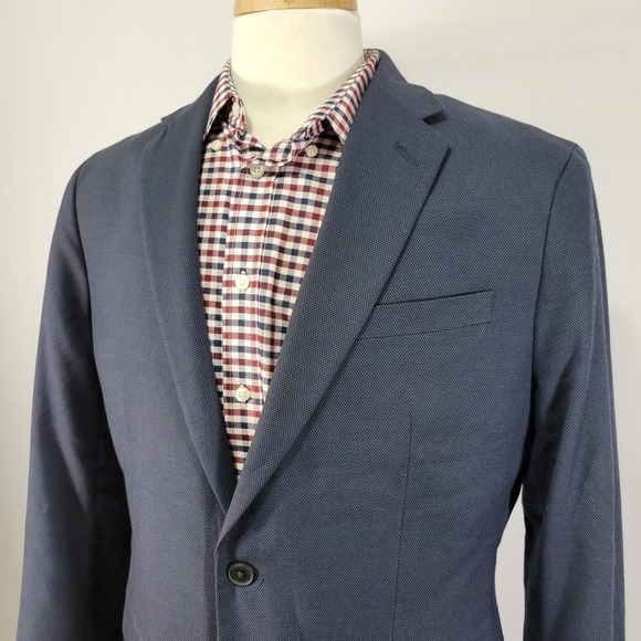 Banana Republic Men's Sport Coat Blazer Two Button Navy Birds Eye Poly Blend 42L - Picture 9 of 16